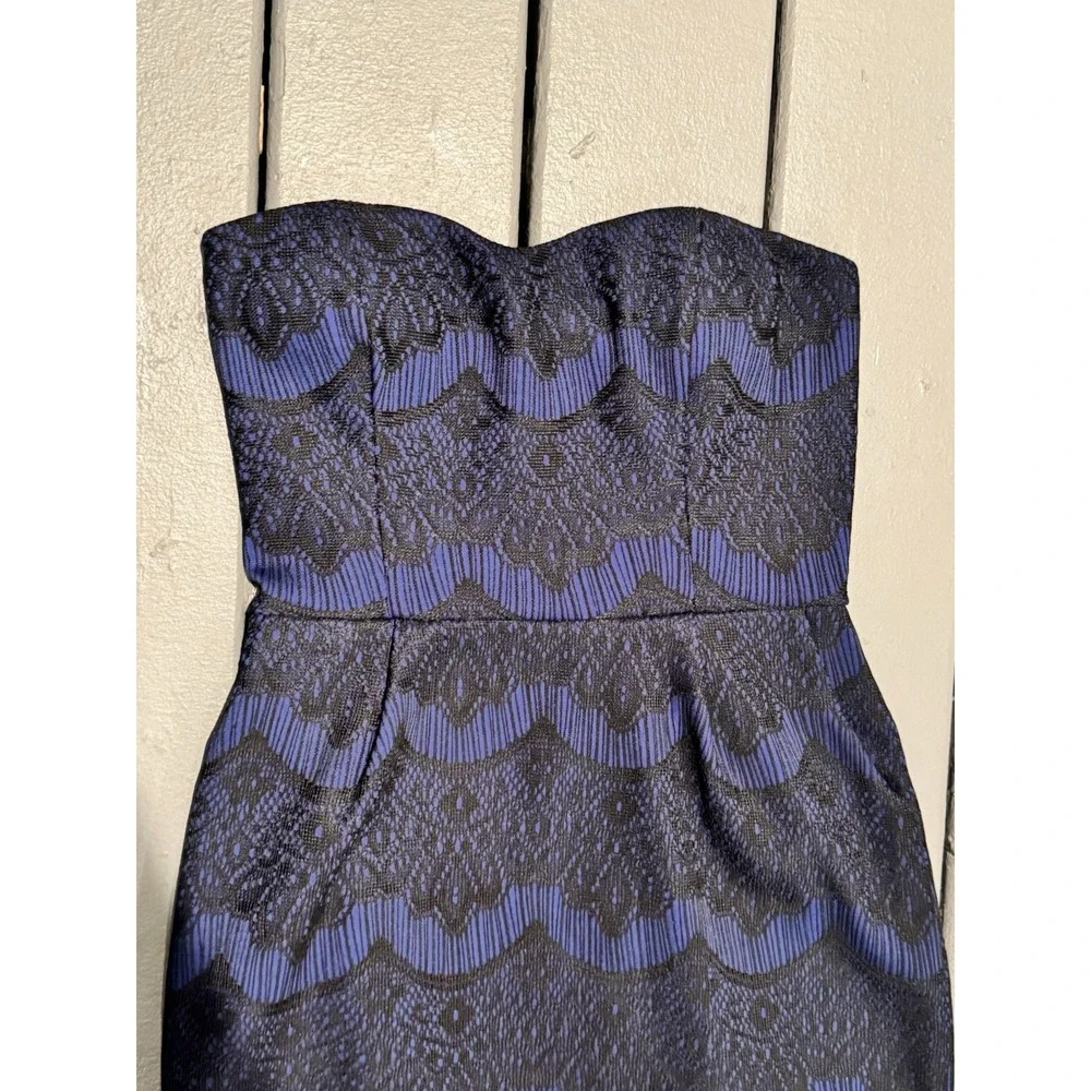 Mystic Navy Blue Strapless Y2K Vintage Hoco Dress With Black Stitch Overlay Sz M